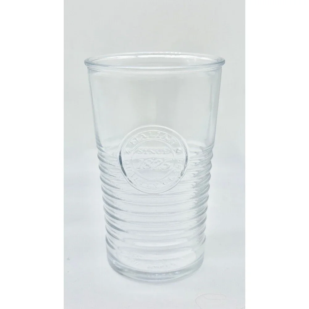 Set of 4  Bormioli Rocco Officina 1825 Glasses horizontal ridges embossed seal